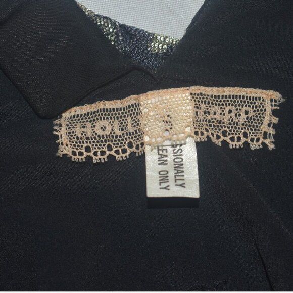 1980s Holly's Harp Ruffled Floral Dress Black Light Gold Tiered Party Dress S - Picture 4 of 7